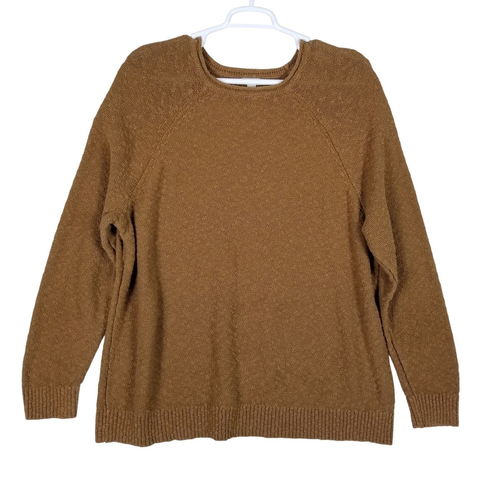 L.L.Bean Sweater Women 3X Brown Cotton Textured Knit Raglan 510106